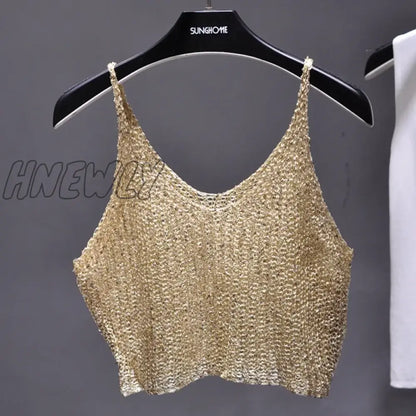 xsrrr Sparkling Sequins Half Waist Render Knitwear Hollow-out Is Sexy Waist Condole Top Cropped  Sexy Streetwear   Woman Tops Summer