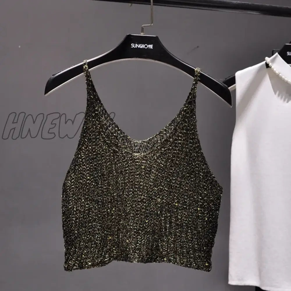 xsrrr Sparkling Sequins Half Waist Render Knitwear Hollow-out Is Sexy Waist Condole Top Cropped  Sexy Streetwear   Woman Tops Summer