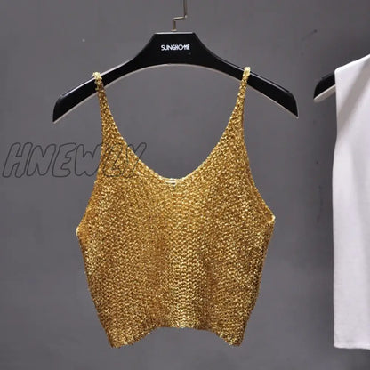 xsrrr Sparkling Sequins Half Waist Render Knitwear Hollow-out Is Sexy Waist Condole Top Cropped  Sexy Streetwear   Woman Tops Summer