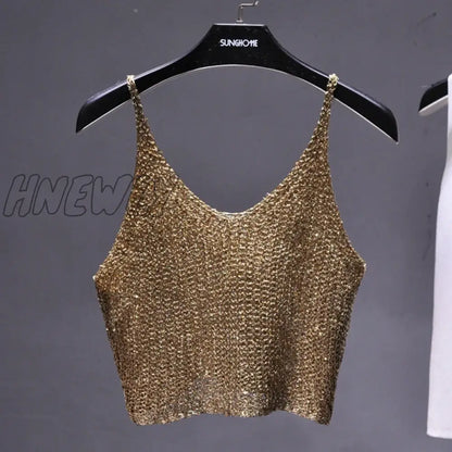 xsrrr Sparkling Sequins Half Waist Render Knitwear Hollow-out Is Sexy Waist Condole Top Cropped  Sexy Streetwear   Woman Tops Summer