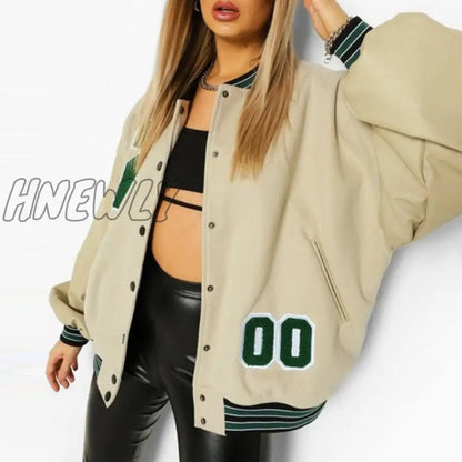 Hnewly Spring And Autumn Vibe Style Baseball Uniform New Bomber Jacket For Women Fashion Retro Clothes Streetwear Oversized Coat Winter Street Style