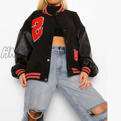 Hnewly Spring And Autumn Vibe Style Baseball Uniform New Bomber Jacket For Women Fashion Retro Clothes Streetwear Oversized Coat Winter Street Style