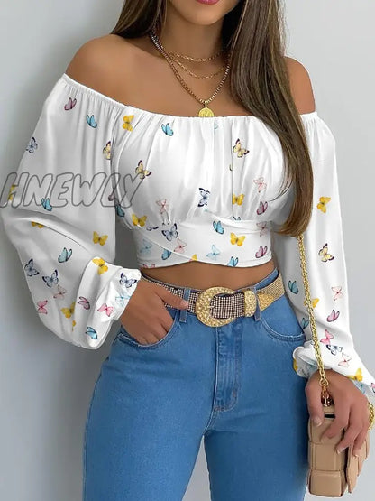 Hnewly Spring and Summer Ladies's Strapless Cross Strap Long Sleeve Top  Woman Tshirts  Women Tops  Blouse Corset  Long Sleeve Top Women