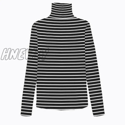 Hnewly Spring Autumn Long Sleeve Top Slim Knitted Bottoming Shirt Korean Fashion Black Turtleneck Sweater Women Clothing Pullover