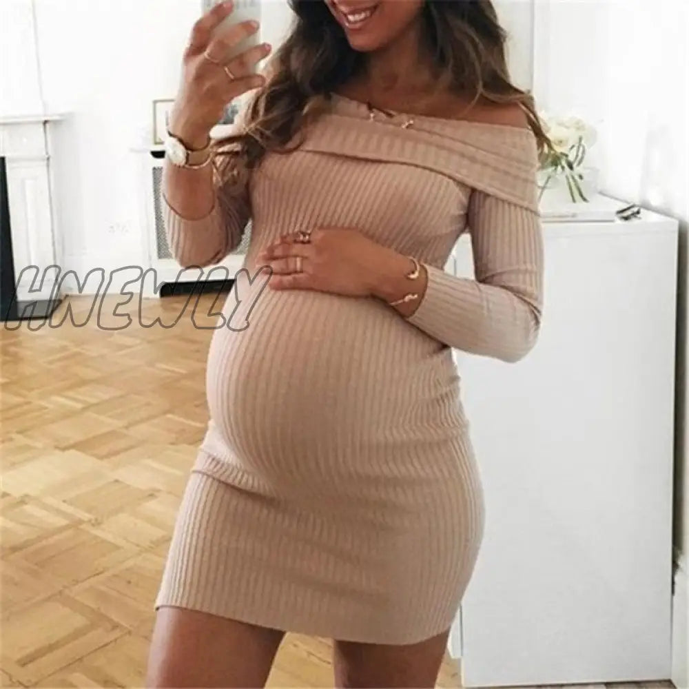 xsrrr Spring New Style Women'S Pregnancy Casual Slash Neck Mini Dress Maternity Long Sleeve Clothes Female Dresses Vestidos