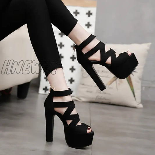 Hnewly Spring Summer 15CM Fashion Thick With Sandals Fish Mouth Shoes High-heeled Hollow Sandals Nightclub High Sandalias Mujer