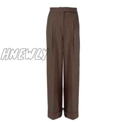 Hnewly Spring Summer Black Ladies Office Trousers Women High Waist Pants Pockets Female Pleated Wide Leg Pants Solid