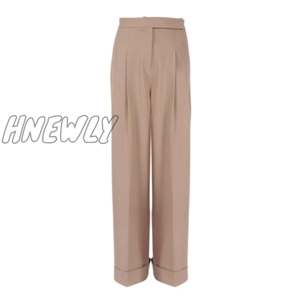 Hnewly Spring Summer Black Ladies Office Trousers Women High Waist Pants Pockets Female Pleated Wide Leg Pants Solid