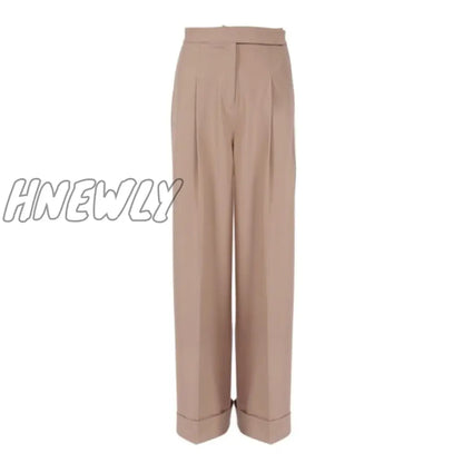 Hnewly Spring Summer Black Ladies Office Trousers Women High Waist Pants Pockets Female Pleated Wide Leg Pants Solid