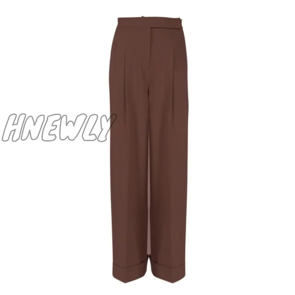 Hnewly Spring Summer Black Ladies Office Trousers Women High Waist Pants Pockets Female Pleated Wide Leg Pants Solid