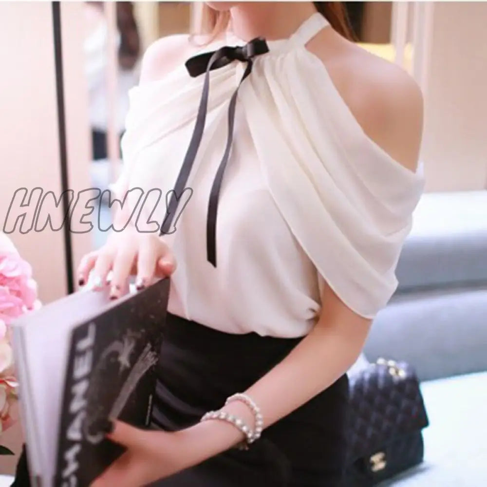 xsrrr Spring Summer Style Shirt Women White Blouses Sexy Tie Bow Chiffon Blouse Female Slim Slash Neck Shirts Blusas Tops Spring Fits