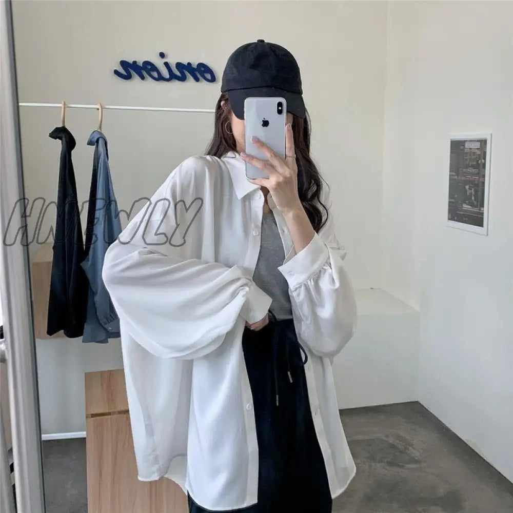 Hnewly Spring Summer Women Shirt Oversize Elegant Blouses for Women Lantern Sleeve White Shirt Mid-length Shir Coat Women Tunic