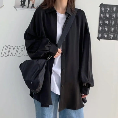 Hnewly Spring Summer Women Shirt Oversize Elegant Blouses for Women Lantern Sleeve White Shirt Mid-length Shir Coat Women Tunic