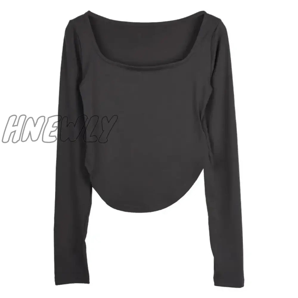 xsrrr Square Neck Long Sleeve T-Shirt Women Spring  Autumn  New Irregular Hem Slim Casual Top Winter Solid Bottom Shirts New Korean