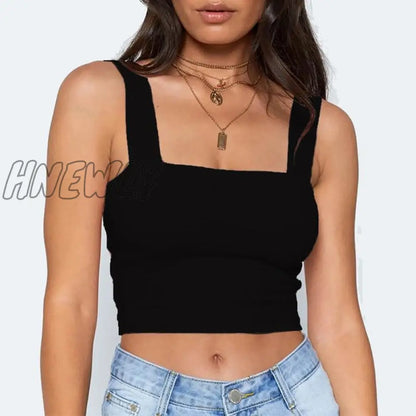 xsrrr Square Neck Sleeveless Summer Crop Top White Women Black Casual Basic T Shirt Off Shoulder Cami Sexy Backless Tank Top