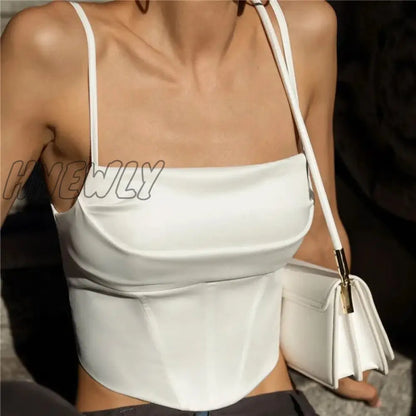 xsrrr Strap Tank Top Sexy Backless Bandage Skinny Crop Tops 2024 Summer Elegant Lace Up Party Streetwear Women Camis