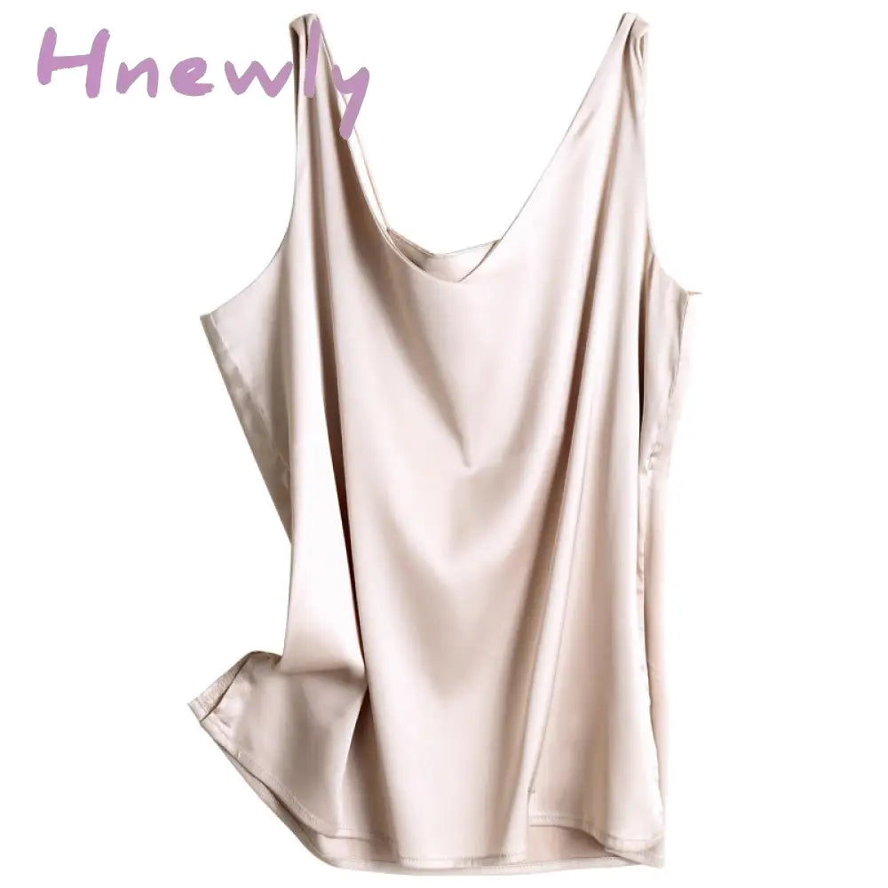 Hnewly Strap Top Women Halter V Neck Basic White Cami Sleeveless Satin Silk Tank Tops Women's Summer Camisole Plus Size Classic Style Women