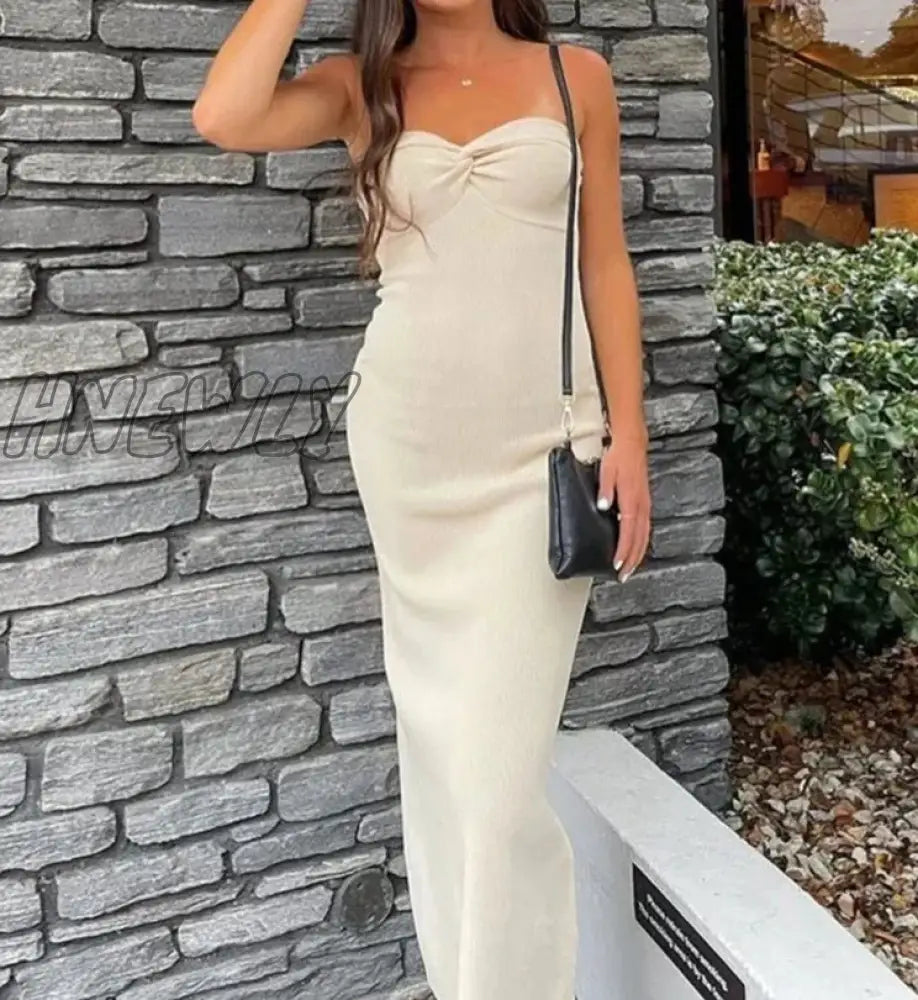 Hnewly Strapless Knit Maxi Dresses For Women Summer Beach Party Bodycon Dress Off-Shoulder Twist Knitting Evening Backless Dress