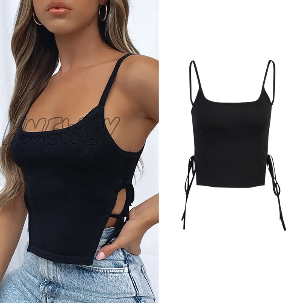 xsrrr Straps Solid Crop Top Tshirt Summer Sexy Hollow Out Vest Women Streetwear Y2K Party Club Camis Female