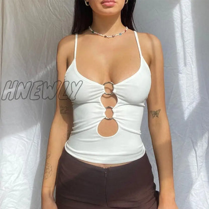 xsrrr Straps Solid Crop Top Tshirt Summer Sexy Hollow Out Vest Women Streetwear Y2K Party Club Camis Female