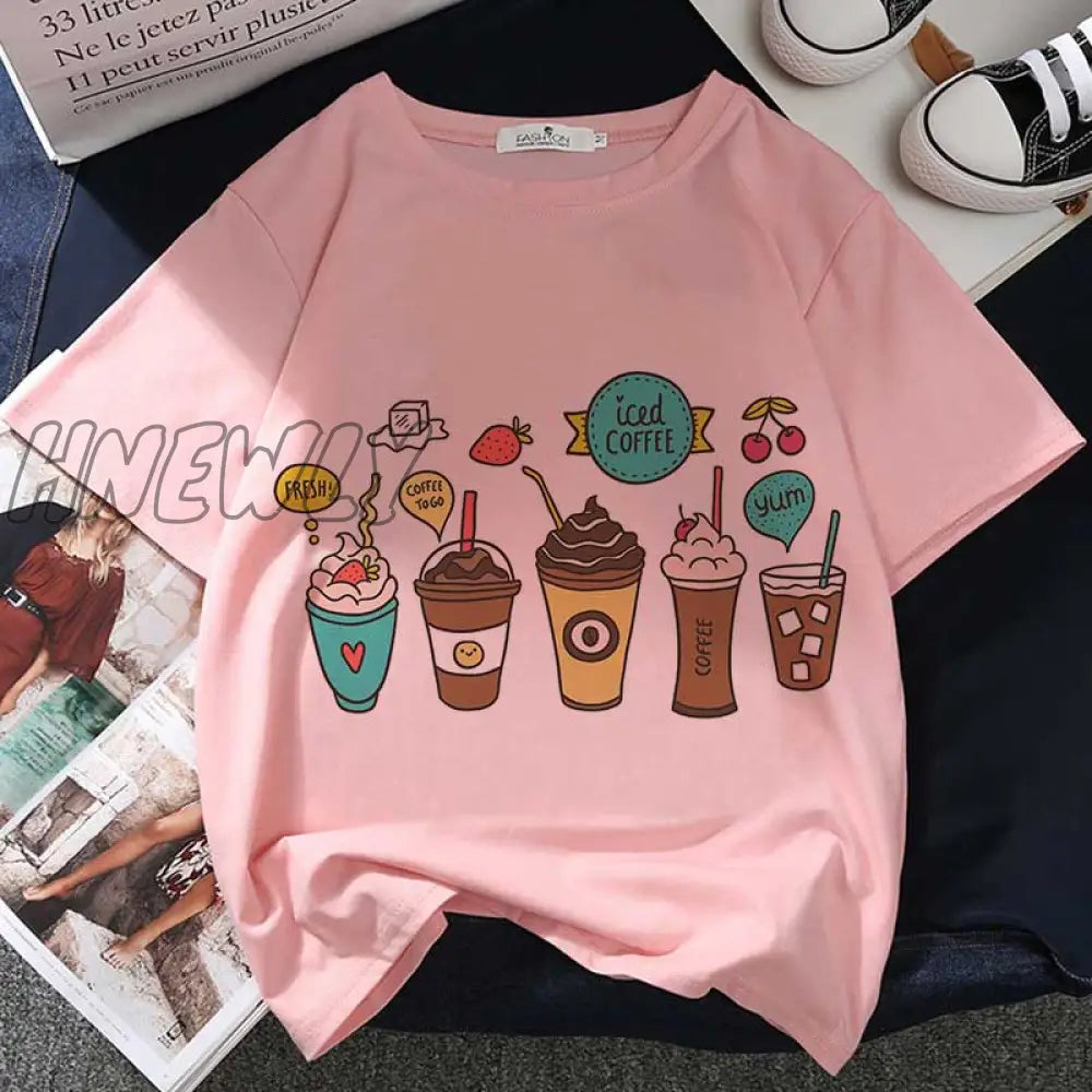 Hnewly Strawberry Juice Graphic Print T-shirt Women Harajuku Aesthetic White Tops Tshirt Tee New Summer Fashion Y2k Female T Shirt Cute Fits