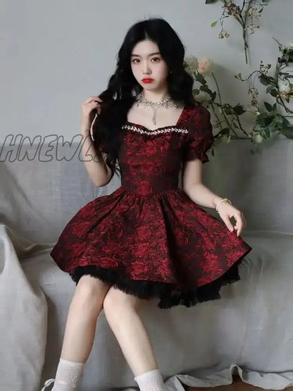 xsrrr Summer Bow Kawaii Floral Dress Women Patchwork Lace Y2k Party Mini Dress Female Casual Korean Fashion Elegant Cute Dress