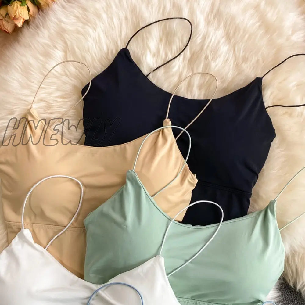 xsrrr Summer Bra Ice Silk Crop Tops Sports Spaghetti Strap Vest Top Women Sexy Built In Bra Off Shoulder Sleeveless Camisole Underwear