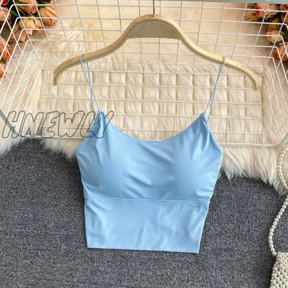 xsrrr Summer Bra Ice Silk Crop Tops Sports Spaghetti Strap Vest Top Women Sexy Built In Bra Off Shoulder Sleeveless Camisole Underwear