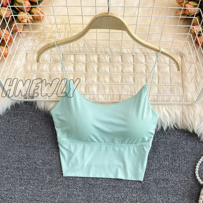 xsrrr Summer Bra Ice Silk Crop Tops Sports Spaghetti Strap Vest Top Women Sexy Built In Bra Off Shoulder Sleeveless Camisole Underwear