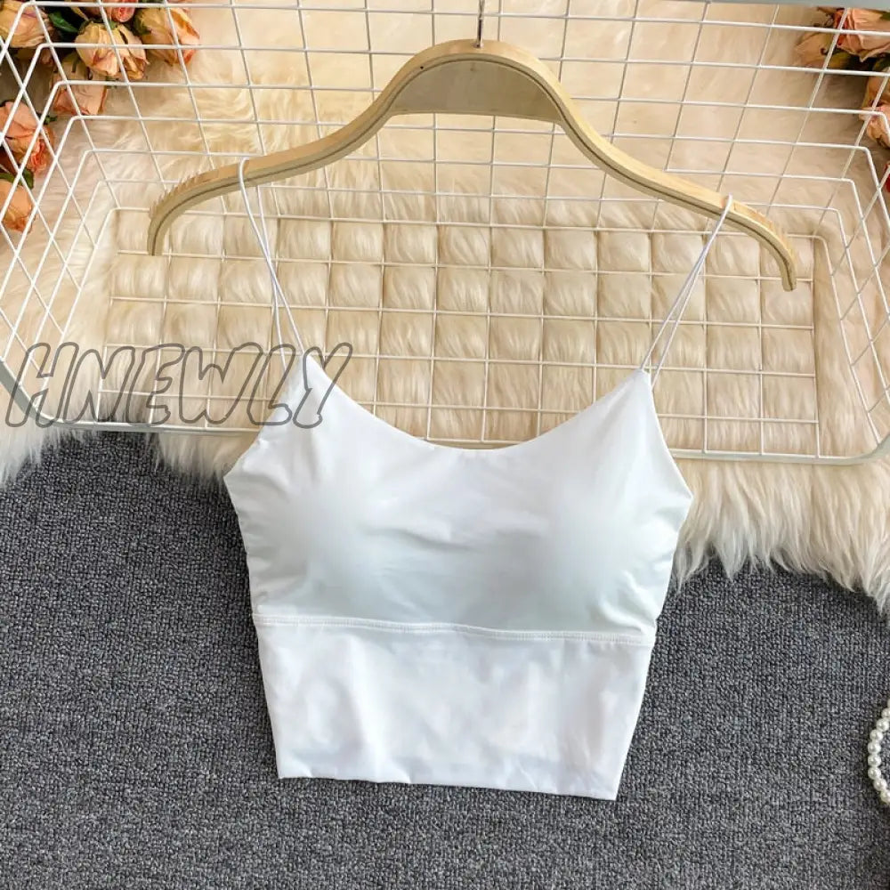 xsrrr Summer Bra Ice Silk Crop Tops Sports Spaghetti Strap Vest Top Women Sexy Built In Bra Off Shoulder Sleeveless Camisole Underwear