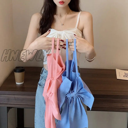 Hnewly Summer Butterfly Knot Bow Tie Camisole Women Fashion Backless Cropped Camis Tank Tops