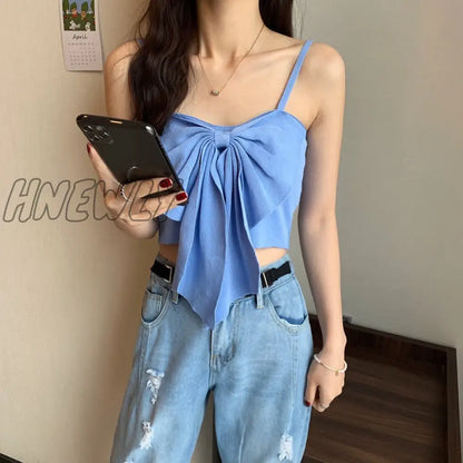 Hnewly Summer Butterfly Knot Bow Tie Camisole Women Fashion Backless Cropped Camis Tank Tops