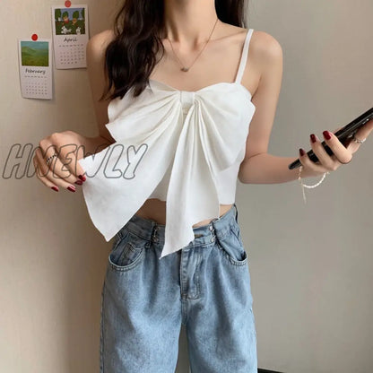 Hnewly Summer Butterfly Knot Bow Tie Camisole Women Fashion Backless Cropped Camis Tank Tops