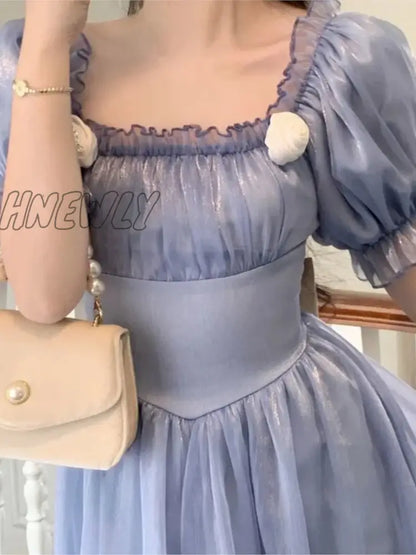 xsrrr summer dress France Fairy Sweet Dress Women Vintage Evening Party Midi Dresses Casual Designer Chic Princess Retro White Dress