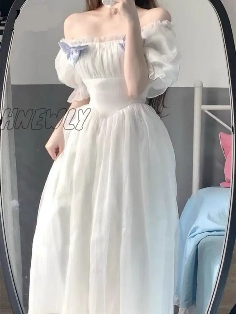 xsrrr summer dress France Fairy Sweet Dress Women Vintage Evening Party Midi Dresses Casual Designer Chic Princess Retro White Dress