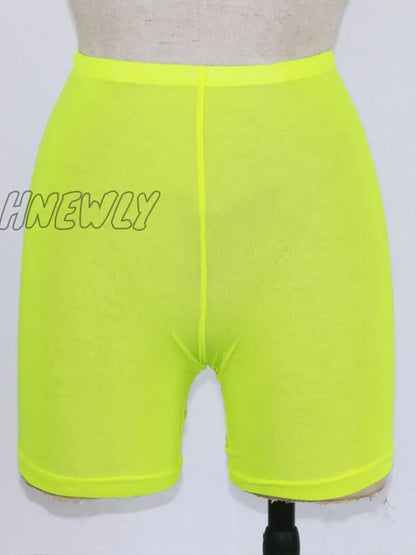 xsrrr Summer Fashion Yellow Mesh Transaparent Sexy Women Casual Shorts Ladies High Waist Shorts Summer Shorts Sexy Shorts