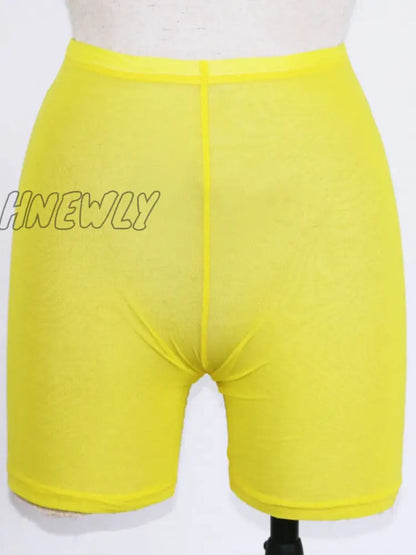 xsrrr Summer Fashion Yellow Mesh Transaparent Sexy Women Casual Shorts Ladies High Waist Shorts Summer Shorts Sexy Shorts