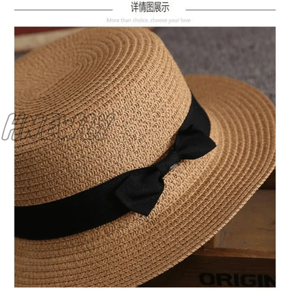 xsrrr Summer Hats For Women Sun Hat Beach Ladies Fashion Flat Brom Bowknot Panama Lady Casual Sun Hats For Women Straw Hat