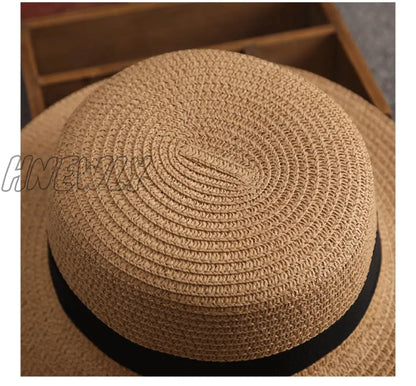 xsrrr Summer Hats For Women Sun Hat Beach Ladies Fashion Flat Brom Bowknot Panama Lady Casual Sun Hats For Women Straw Hat