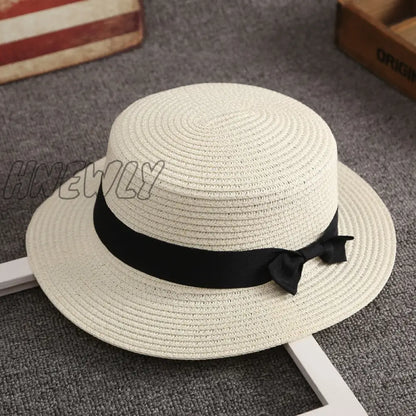 xsrrr Summer Hats For Women Sun Hat Beach Ladies Fashion Flat Brom Bowknot Panama Lady Casual Sun Hats For Women Straw Hat