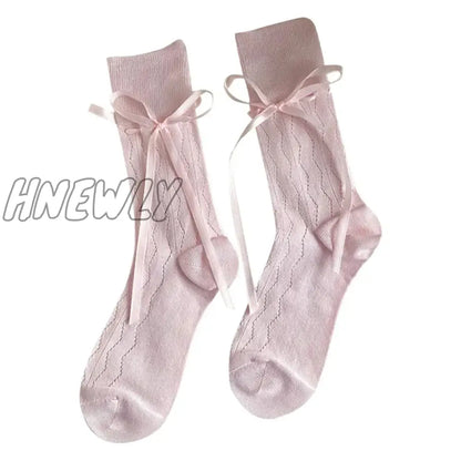 xsrrr Summer Hollows Breathable Bows Sock Casual Ballet Style Solid Color Bandage Casual Stocking for Women Daily Wearing M6CD