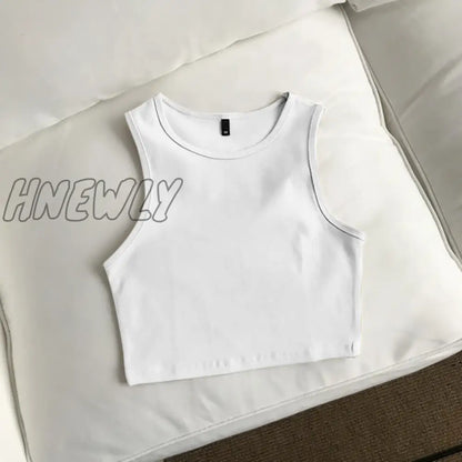 Hnewly Summer New Ladies Retro Crop Top High Waist Slimming Stretch Slim Short Sleeveless Bottoming Top