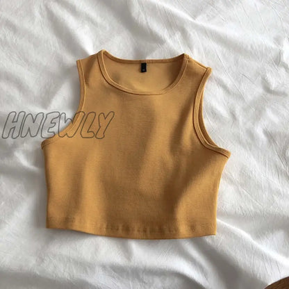 Hnewly Summer New Ladies Retro Crop Top High Waist Slimming Stretch Slim Short Sleeveless Bottoming Top