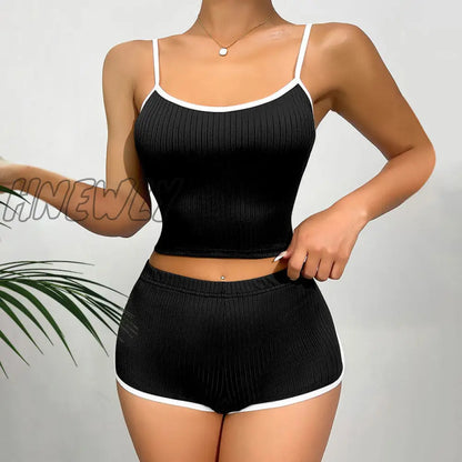 xsrrr Summer Outfits for 2 Piece Tracksuit Set Fashion Side Stripe Tank Top and Short Pant Suit Crop Top Vest Sexy Hot pant Clothes