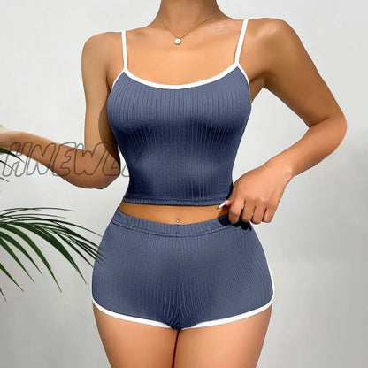 xsrrr Summer Outfits for 2 Piece Tracksuit Set Fashion Side Stripe Tank Top and Short Pant Suit Crop Top Vest Sexy Hot pant Clothes