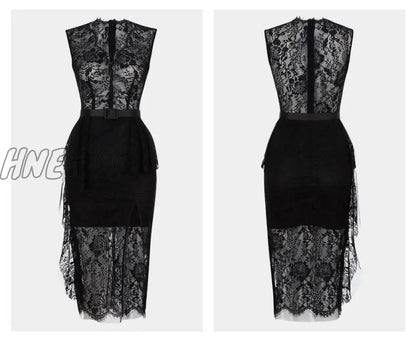 Hnewly Summer Robe Femme Korean Elegant Lace Cotton Maxi Dress Women Sleeveless V-Neck Embroidered Mermaid Long Party Dress