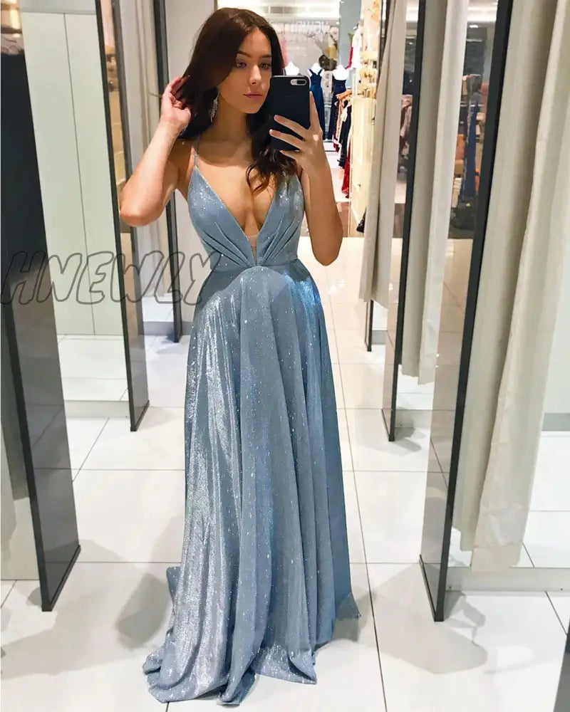 xsrrr Summer Royal Blue Prom Dress Casual Sexy Giltter Halter Hollow Vestidos Women Party Ball Gown Night Formal Robe Valentines Day