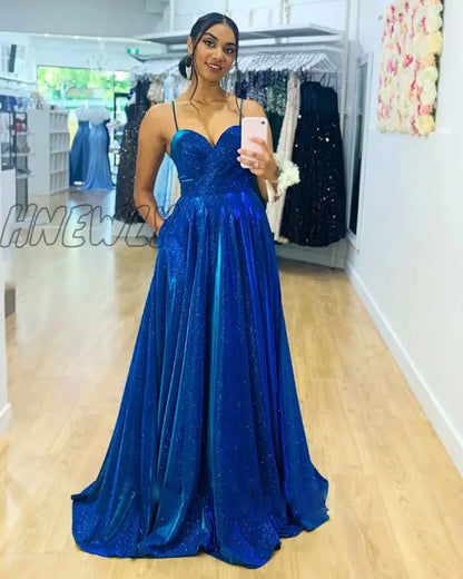 xsrrr Summer Royal Blue Prom Dress Casual Sexy Giltter Halter Hollow Vestidos Women Party Ball Gown Night Formal Robe Valentines Day