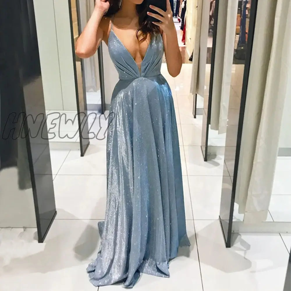 xsrrr Summer Royal Blue Prom Dress Casual Sexy Giltter Halter Hollow Vestidos Women Party Ball Gown Night Formal Robe Valentines Day