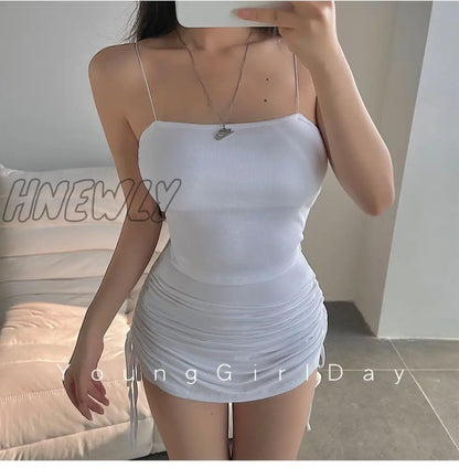 xsrrr Summer Solid Color Youth Female With Chest Pad Camisole Korean Hot Girl Sexy Open Navel Bottomed Tube Tops 7BIL